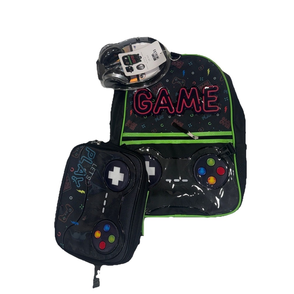 Boy's Extreme Nation Game On School 3 Piece Set Backpack Lunch Bag‎ Headphones